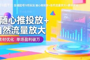 （16405期）抖音千川全域起号9月玩法 随心推投放+自然流量放大+素材优化 单场盈利破万