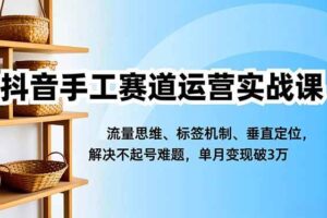 （16667期）抖音手工赛道运营实战课，流量思维、标签机制、垂直定位，解决不起号难题，单月变现破3万